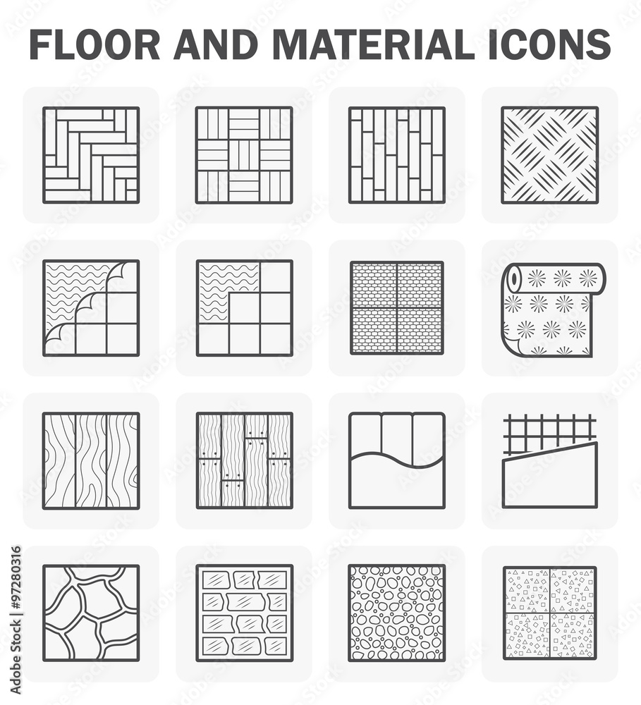 Concrete slab, floor material i.e. tile, wood, steel, carpet, linoleum, vinyl and rock or stone vector icon. Architectural material for decoration, construction interior exterior house building. - obrazy, fototapety, plakaty 