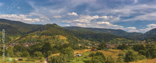  Beautiful panoramic view of the mountain village Forbach..Germany.Schwarzwald.Panorama of three photos
