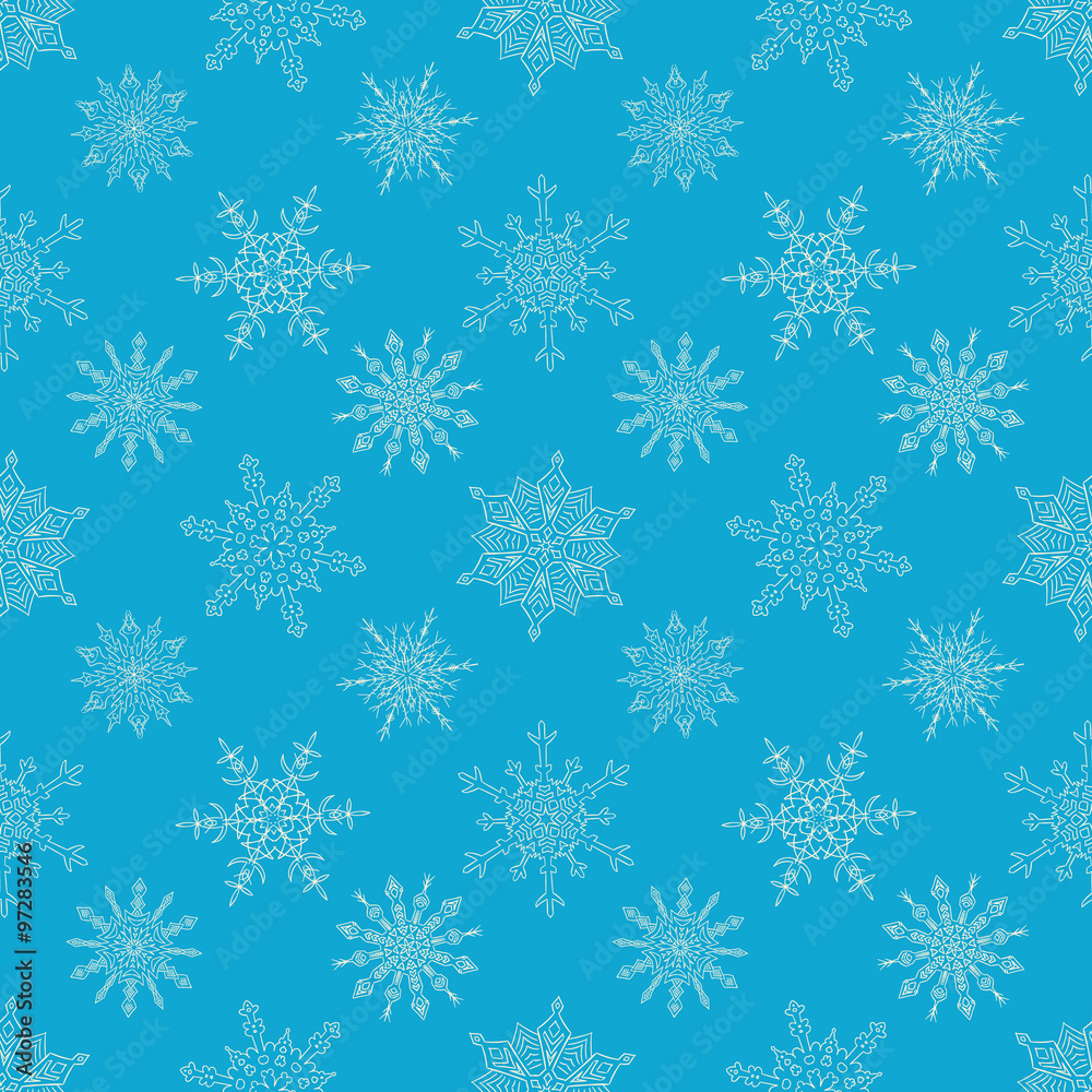Seamless Christmas blue pattern with drawn snowflakes Seamless Christmas blue pattern with drawn snowflakes
