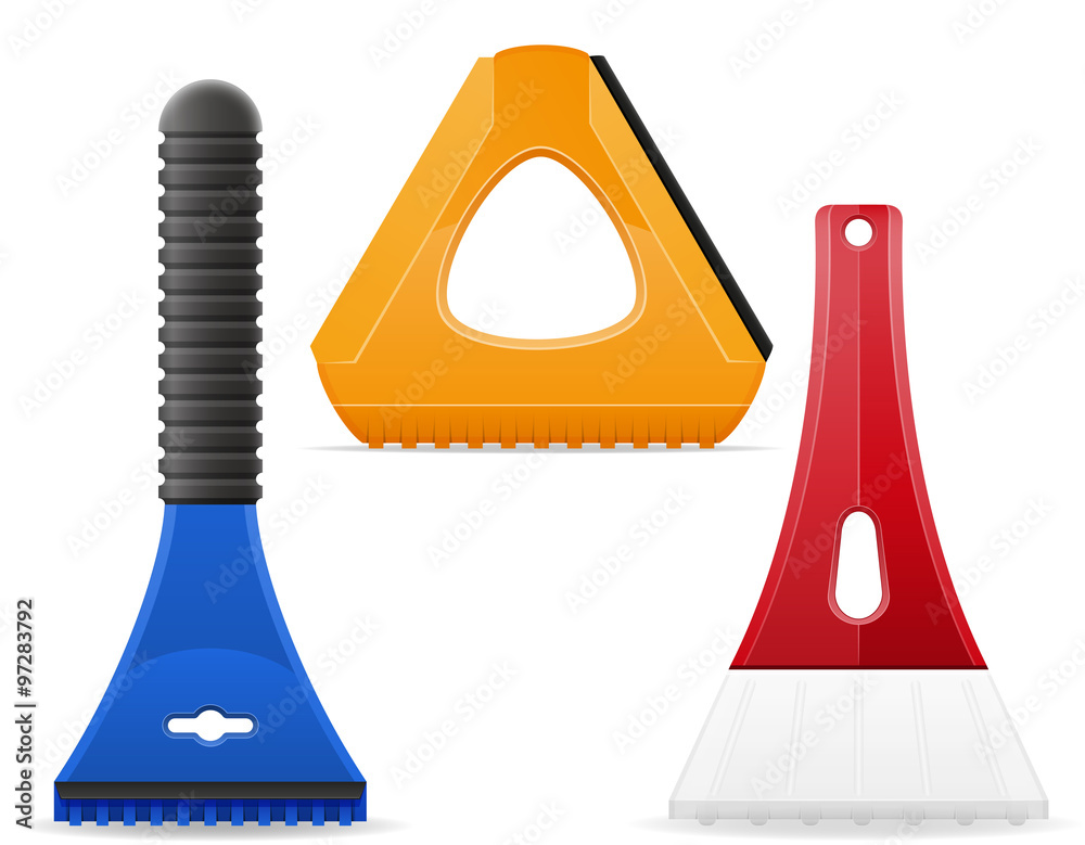 Naklejka premium scraper for cleaning car from snow and ice vector illustration