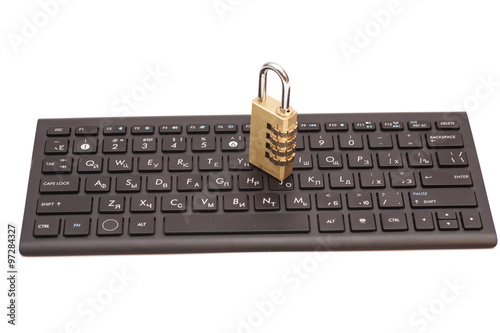 internet security concept : padlock on black keyboard