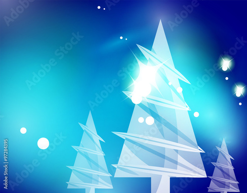 Christmas blue abstract background with white transparent snowflakes