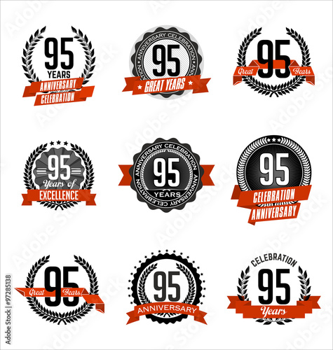 Vector Set of Retro Anniversary Badge Black and Red 95th Years Celebration