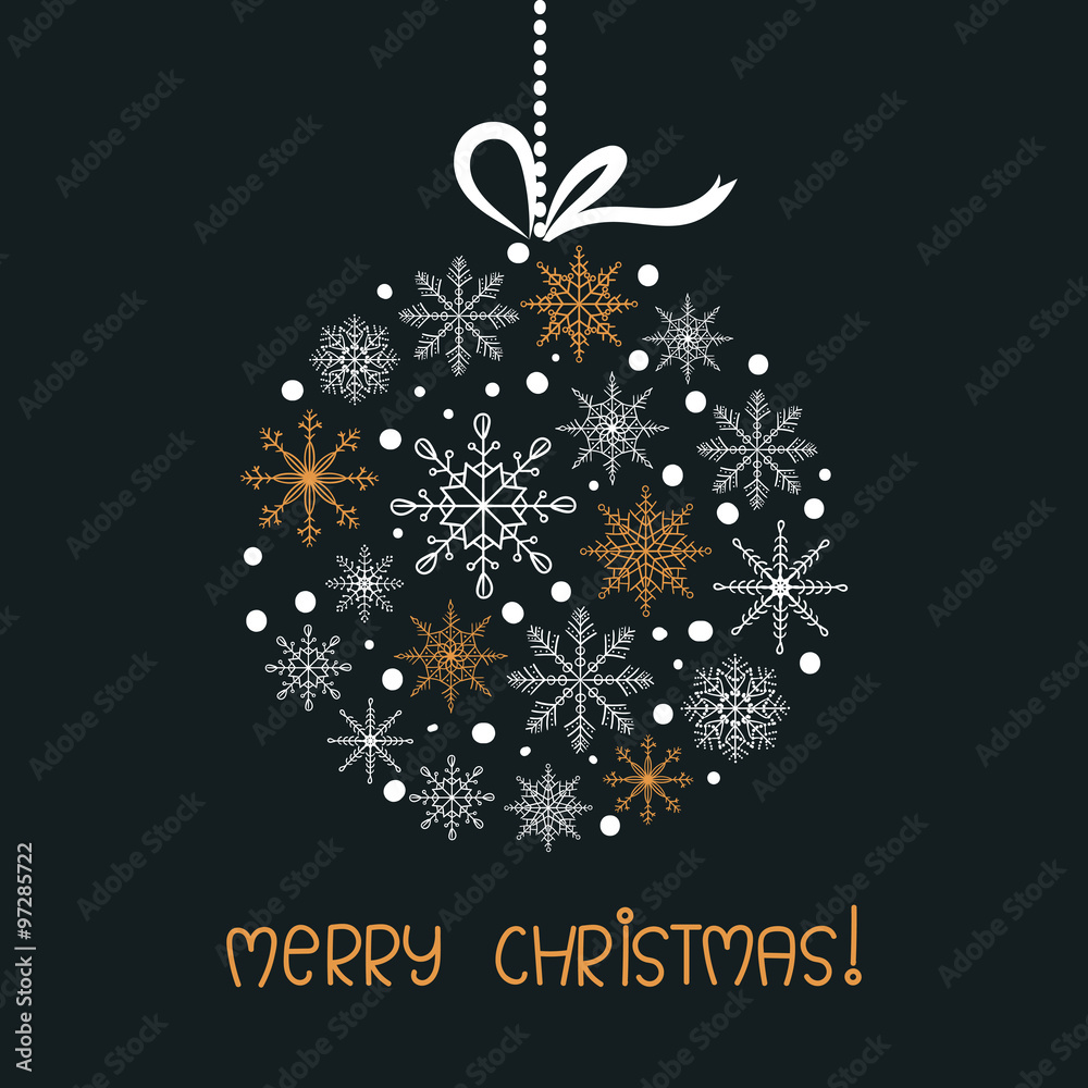 Merry Christmas background with snowflakes. Holiday vector illustration.