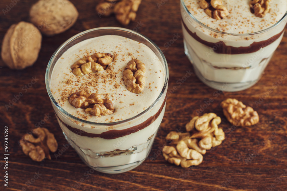 Homemade dessert with curd, walnut and chocolate Homemade dessert with curd, walnut and chocolate