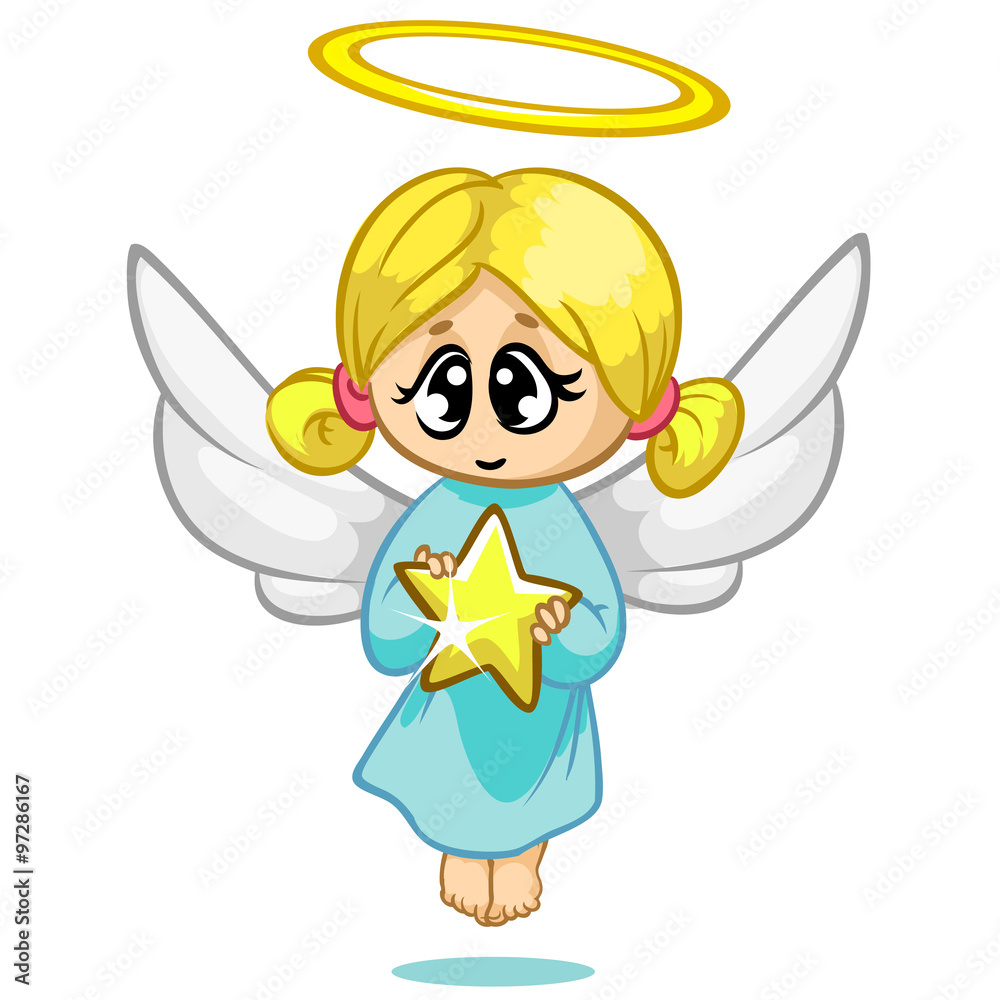 Vector illustration cute Christmas flying angel character Vector illustration cute Christmas flying angel character