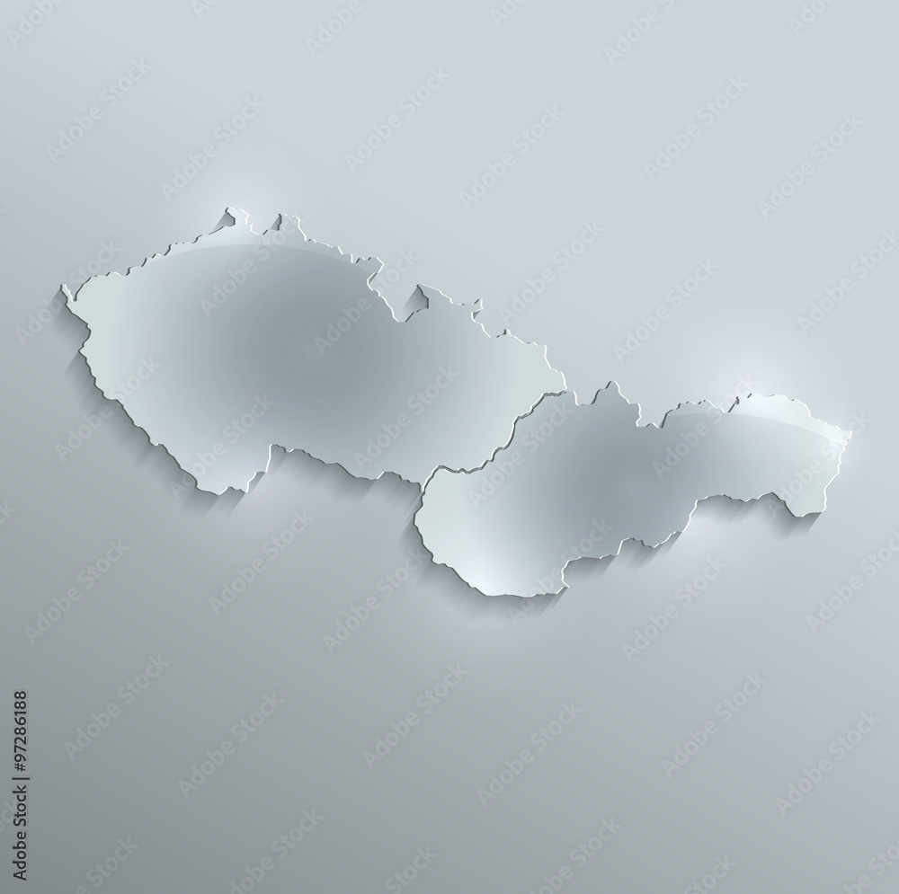 Czech Slovakia map glass card paper 3D raster Czechoslovakia separate maps blank