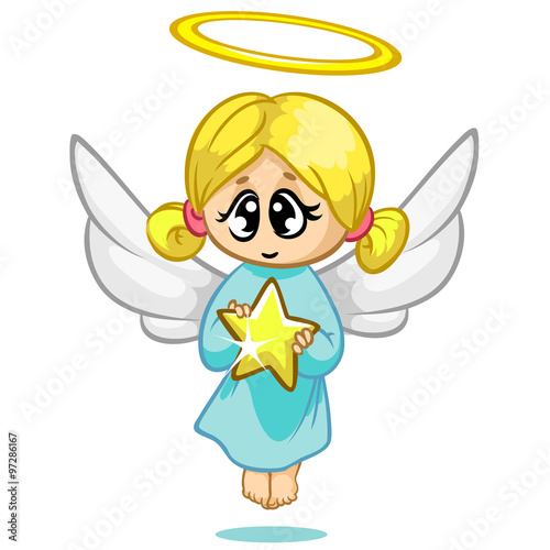 Vector illustration cute Christmas flying angel character