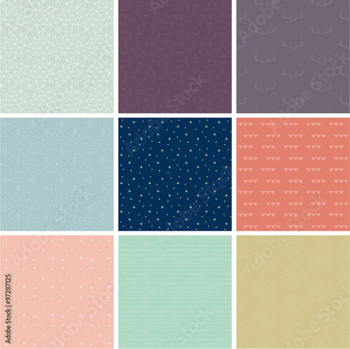 Set of hand drawn doodle seamless patterns