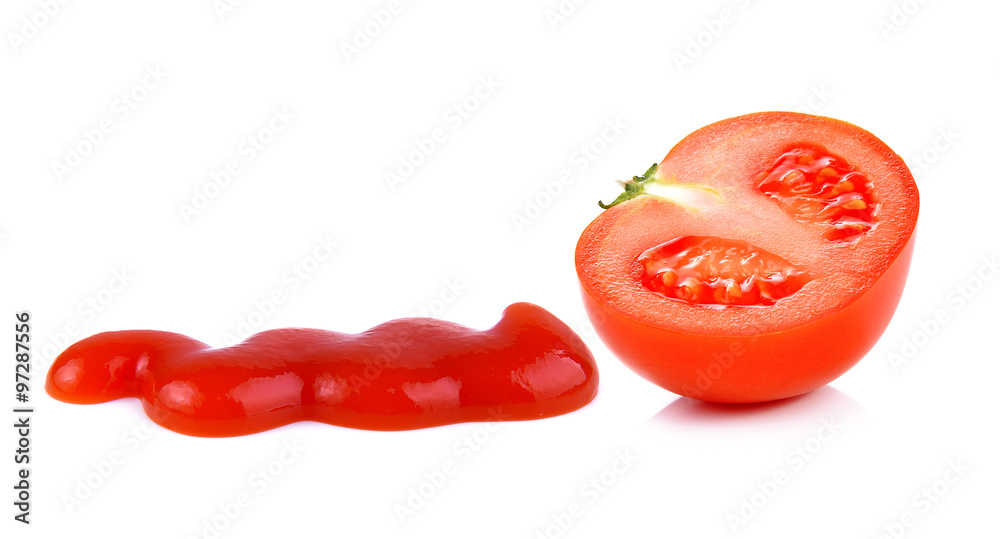 Tomato sauce and tomato on white background Tomato sauce and tomato on white background