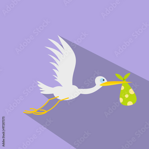 Stork baby flat icon