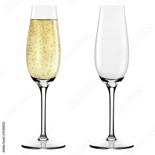 Two glasses of champagne. Merry Christmas and Happy New Year concept. Vector Illustration
