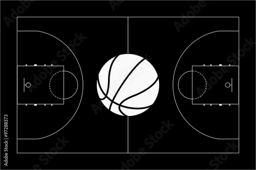 Basketball court. Basketball ball. Top View.