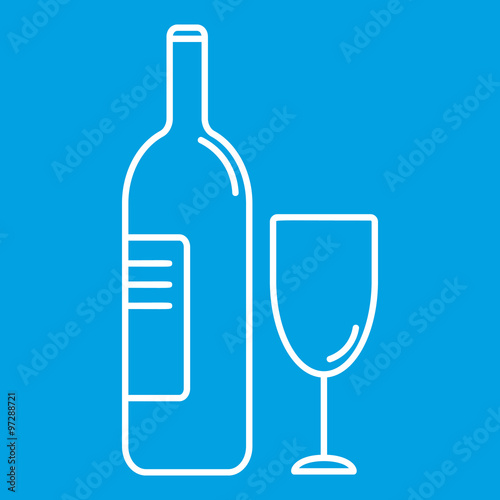 Wine bottle and glass thin line icon