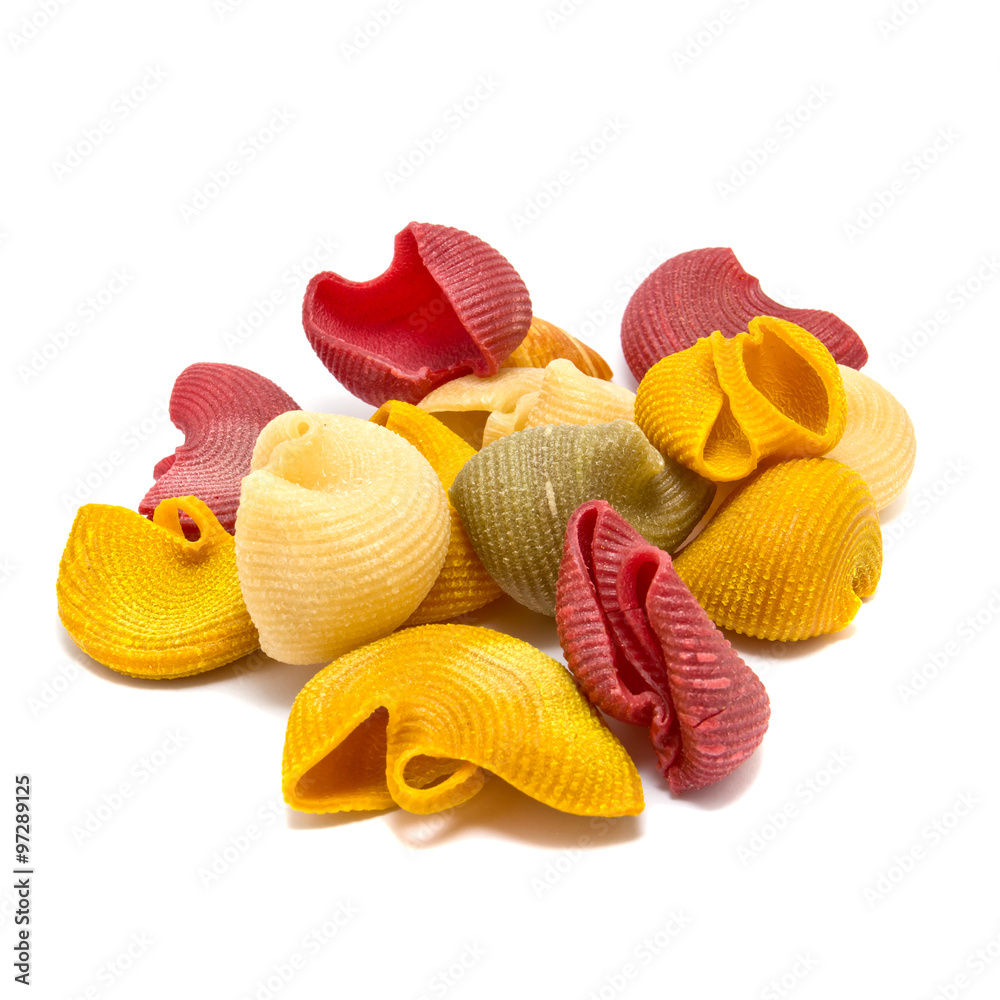 Multi-colored pasta isolated on a white background Multi-colored pasta isolated on a white background