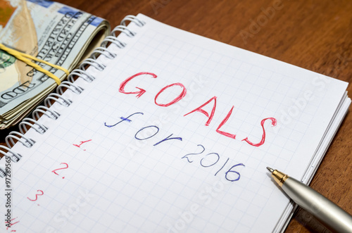 Wallpaper Mural GOALS for 2016 message with 100 US dollars and pen Torontodigital.ca