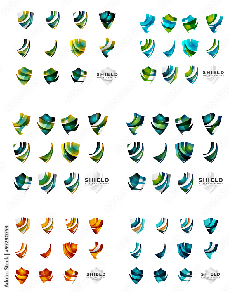 Obraz premium Set of company logotype branding designs, shield protection concept icons