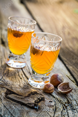 Sweet liqueur with hazelnuts and alcohol
