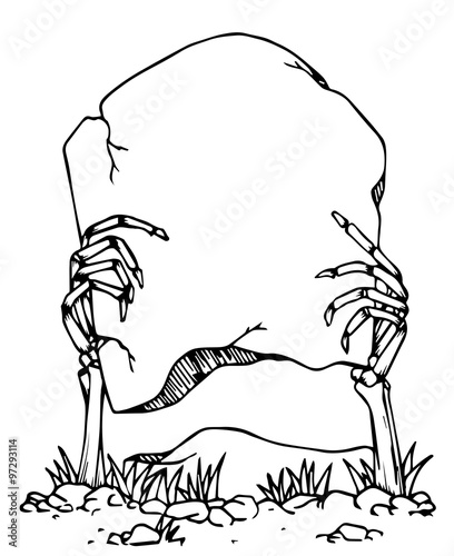 hand draw of Skeleton Hand holding the his grave with space for text. Halloween concept