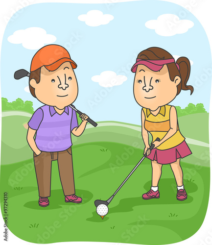 Couple Golf Tee Off