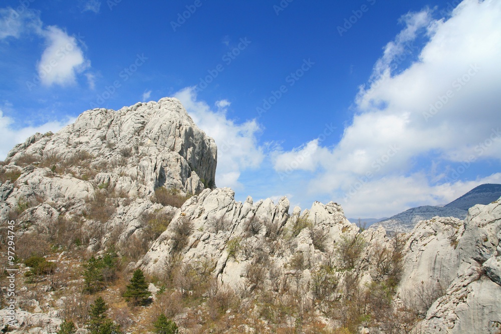 Rocky peaks on mountain Velebit in Croatia