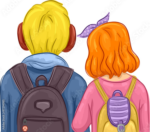 Couple Young Students Back ...
