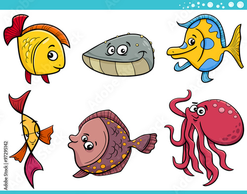 sea life fish cartoon set