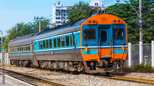 Intercity railcar set was arrivting station.Thailand - 2013, Southern line intercity railcar set was arrivting Bangsue junction, Bangkok. (Taken form public platform.)