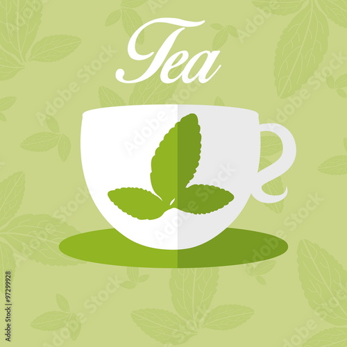 Illustration of cup with leaf tea. vector