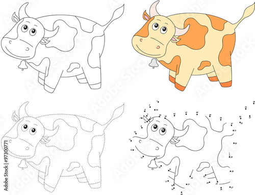 Cartoon cow. Vector illustration. Dot to dot game for kids