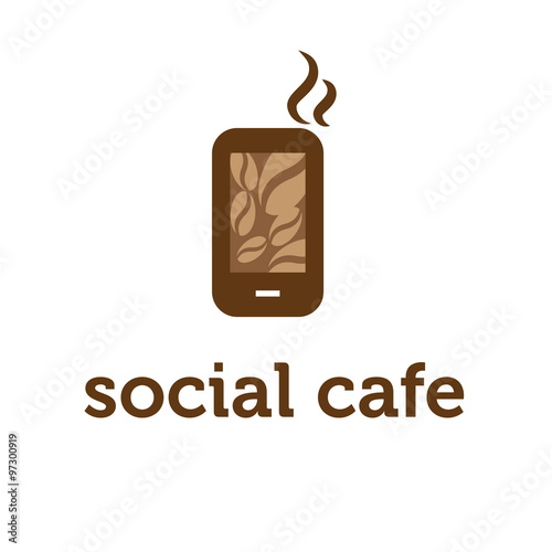 Illustration concept of smartphone with coffee bean. Vector