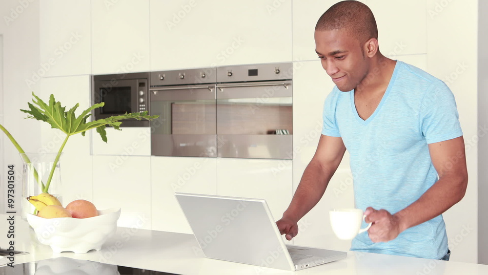 Casual smiling man drinking a coffee Casual smiling man drinking a coffee