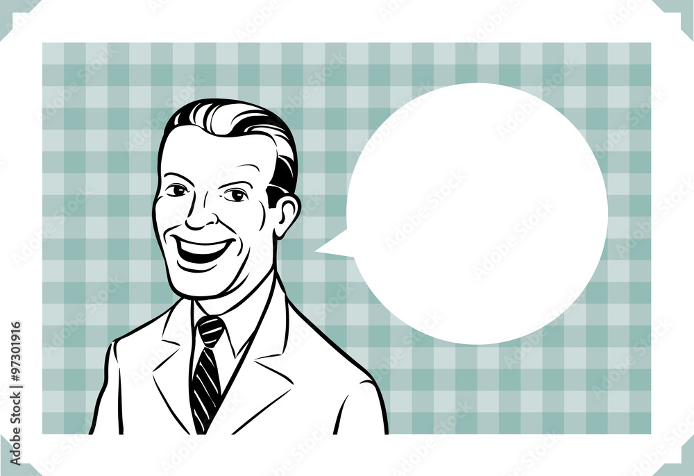 Greeting card with happy retro man face - place your custom text Greeting card with happy retro man face - place your custom text