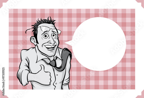 Greeting card with happy satisfied businessman man