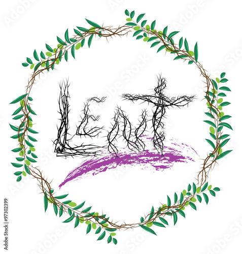 Symbols of the season of Lent, with thorns and olive branches