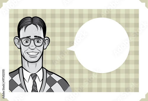 Greeting card with surprised geek man - place your custom text