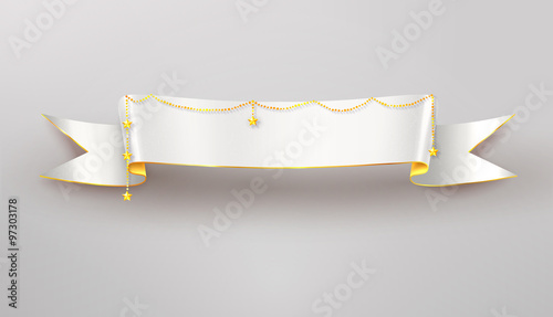 Festive white ribbon banner