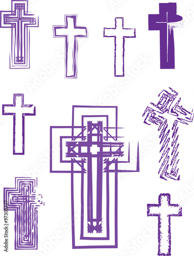 Collection of nine abstract artistic line art crosses for Lent or Easter, or any other use. Separated for easy use.