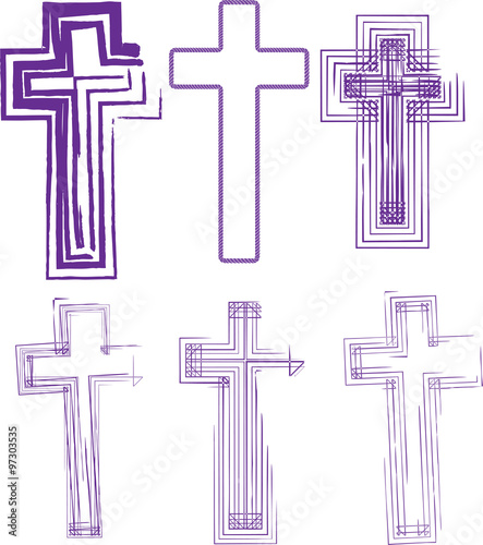 Collection of six abstract artistic line art crosses for Lent or Easter, or any other use. Separated for easy use.