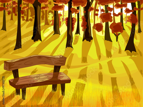 Autumn Forest Bench Scene