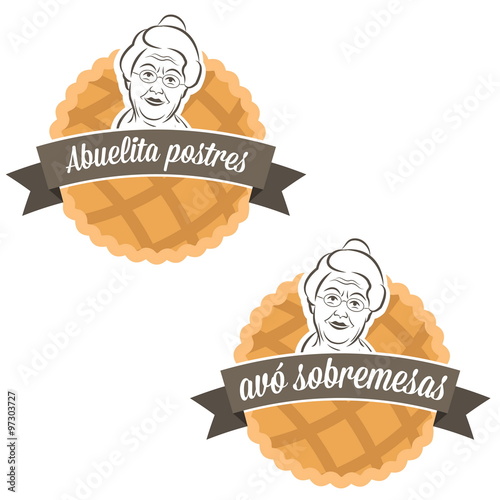 Illustration label cake with grandmother.Vector