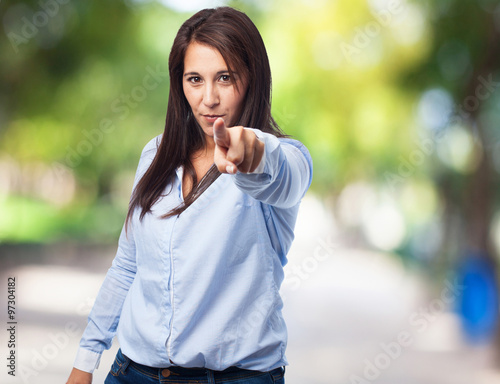 woman pointing to front