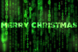 Merry Christmas background binary texture black and green (matrix theme)