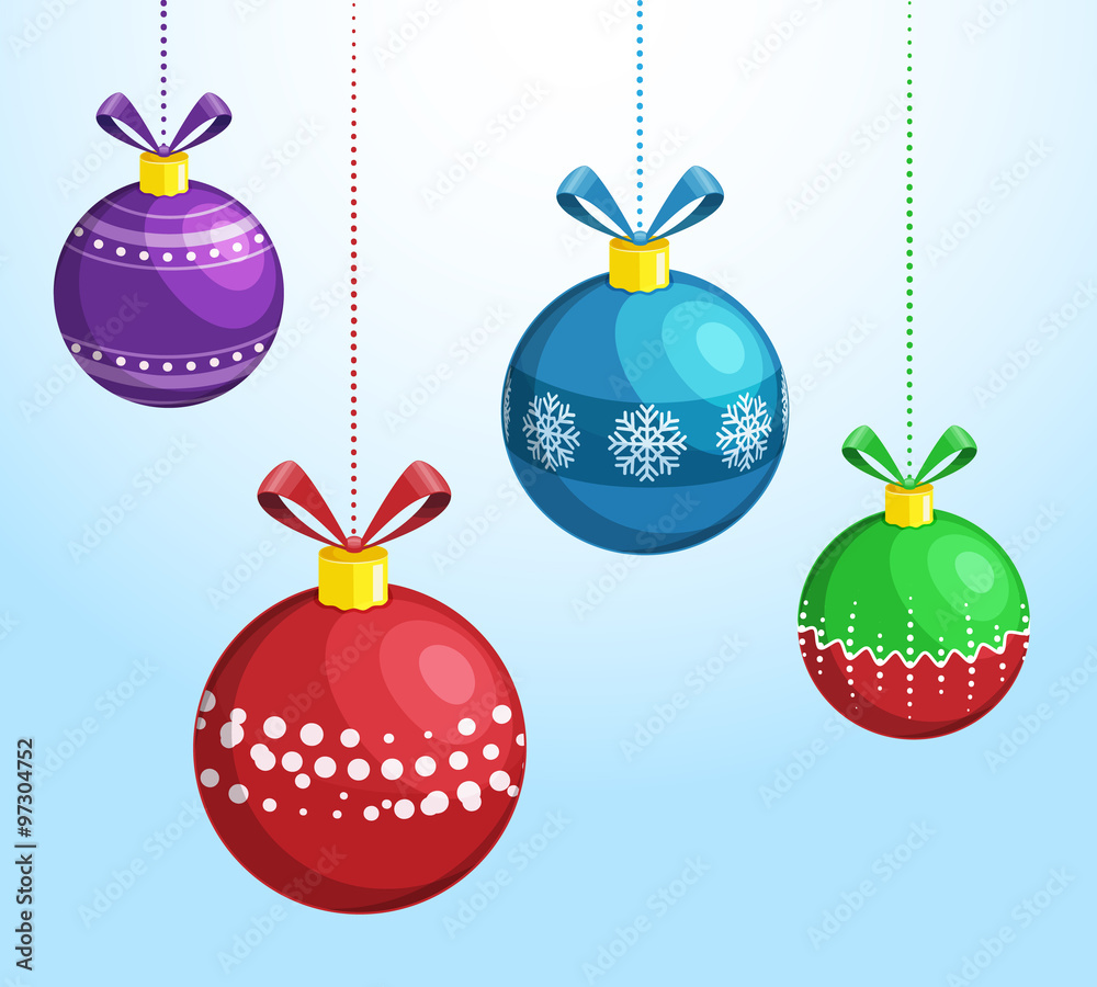 Some Christmas balls on blue background