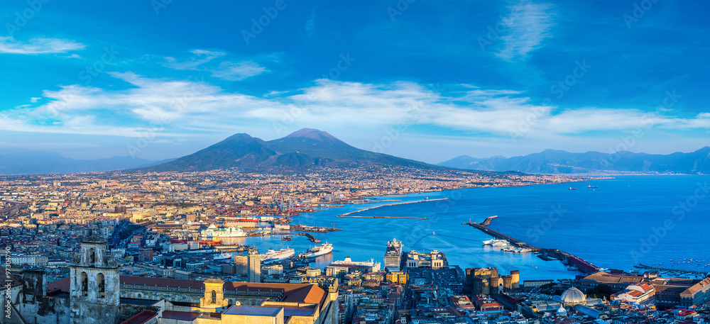 Napoli  and mount Vesuvius in  Italy - obrazy, fototapety, plakaty 