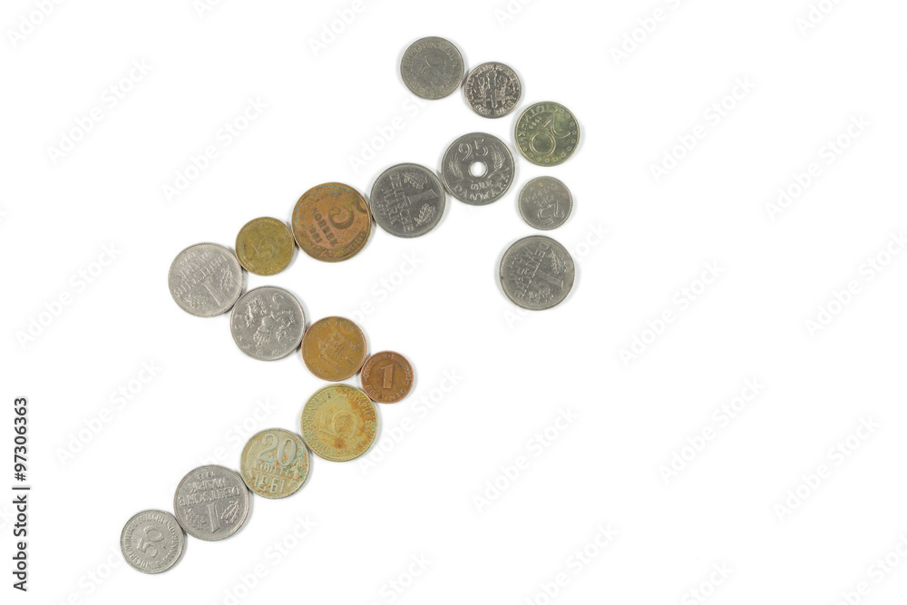 up arrow with old coins up arrow with old coins