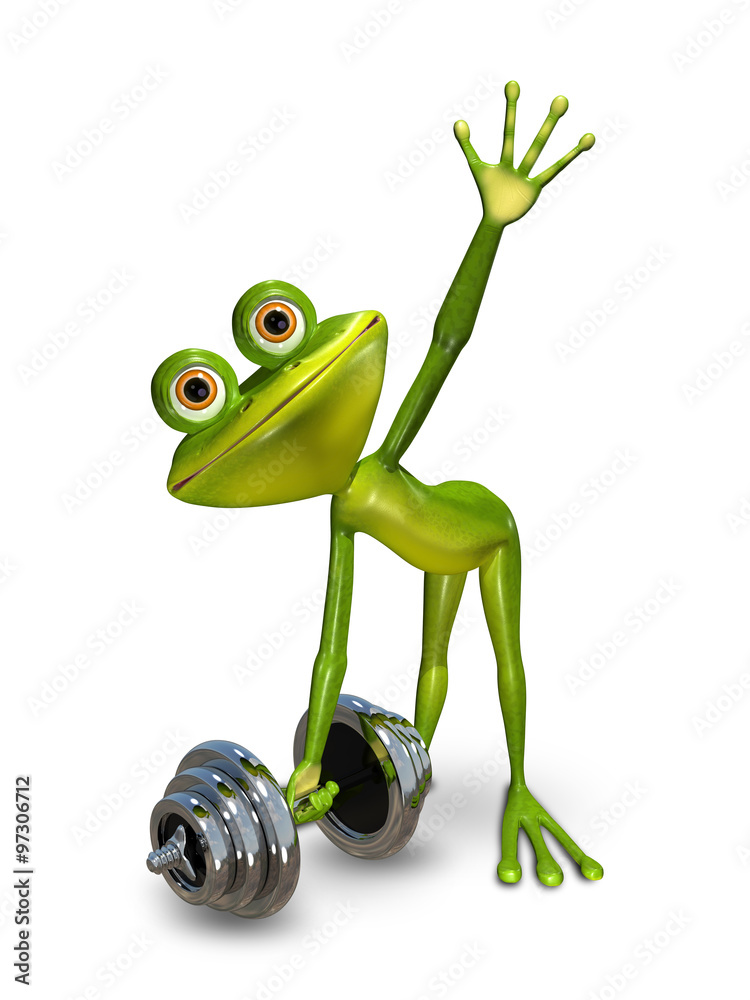 Fototapeta premium Frog lifts a dumbbell