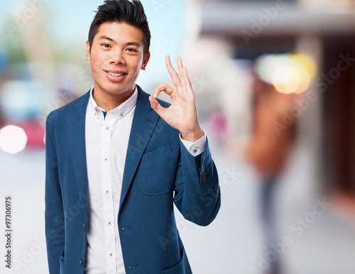Tablou pe pânză chinese man allright sign
