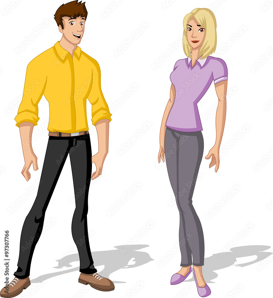 Beautiful young couple. Cartoon people.