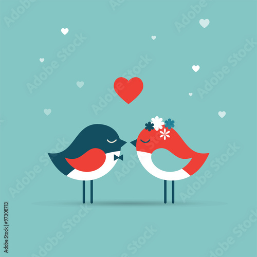 Valentine's day, love greeting card, wedding invite with birds